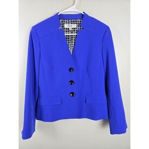 JONES STUDIO SEPARATES Womens Blue V Neck Blazer Jacket‎ Size 8